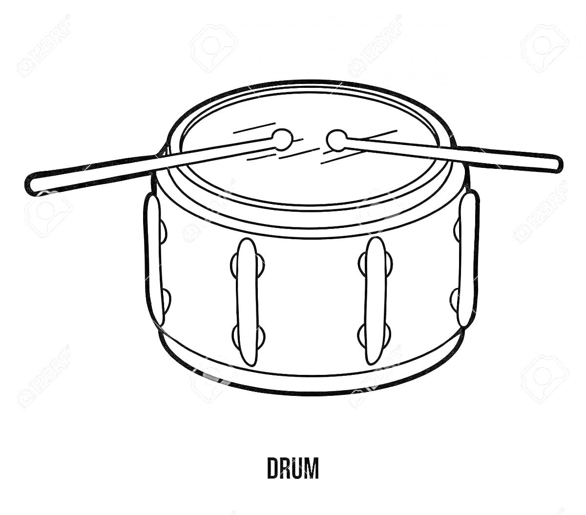 На раскраске изображено: Барабан, Перкуссия, Музыкальные инструменты