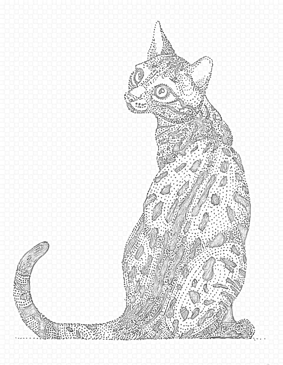 На раскраске изображено: Кот, Пятна, Сидящий кот