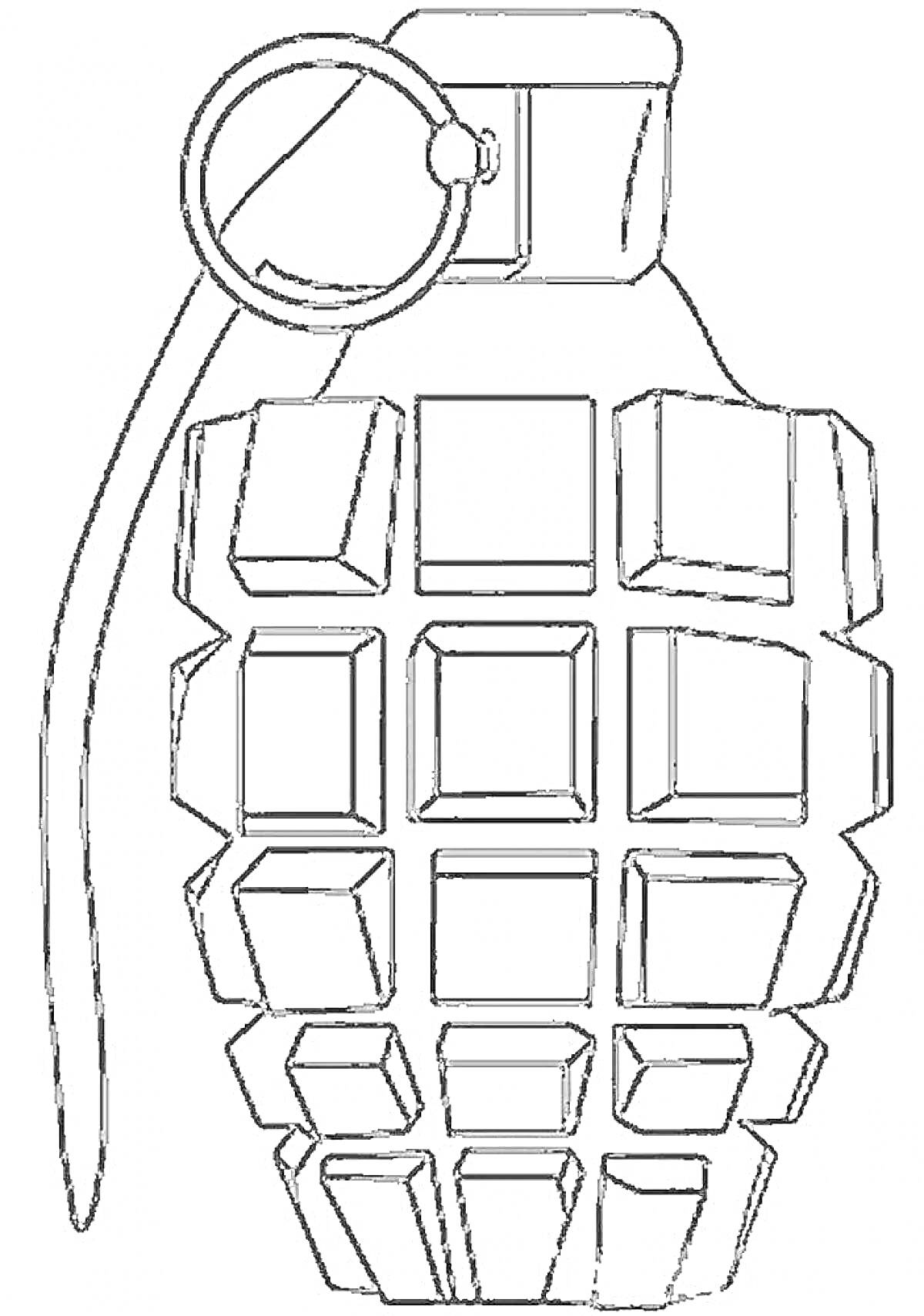 Граната с рычагом, кольцом и сегментами на корпусе