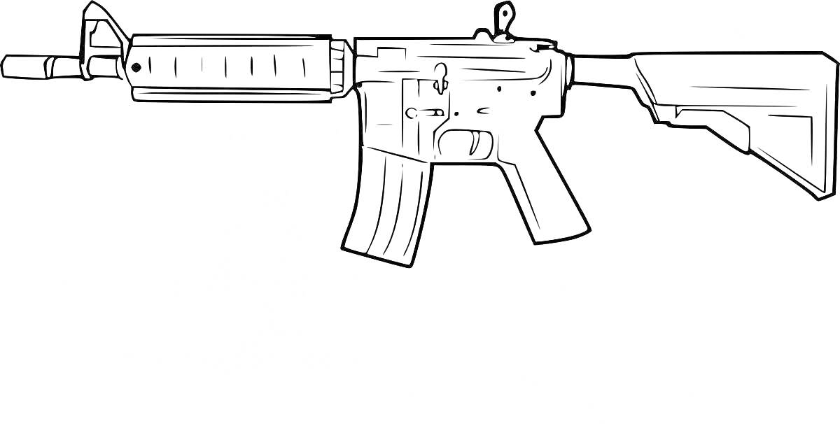 На раскраске изображено: Оружие, Штурмовая винтовка, Магазин, Прицел