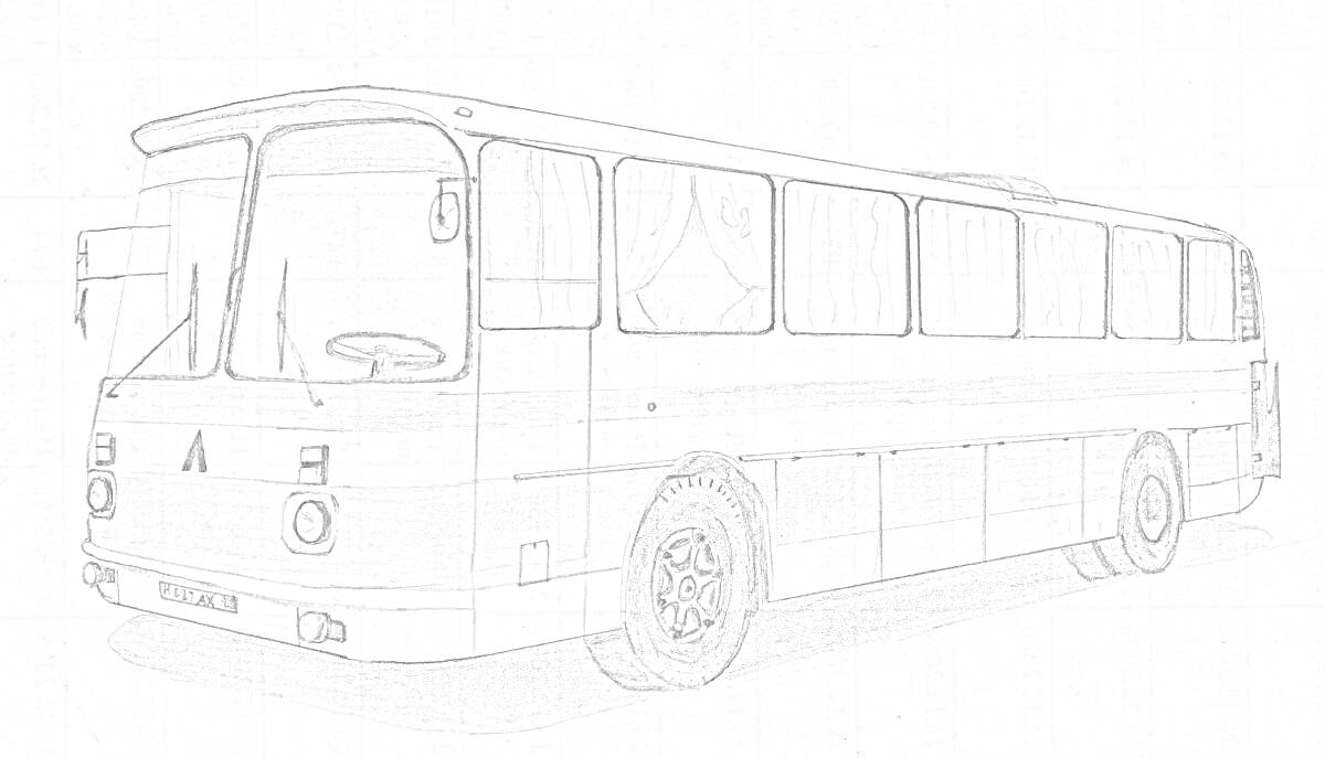 На раскраске изображено: Автобус, Транспорт, Колёса, Окна, Фары