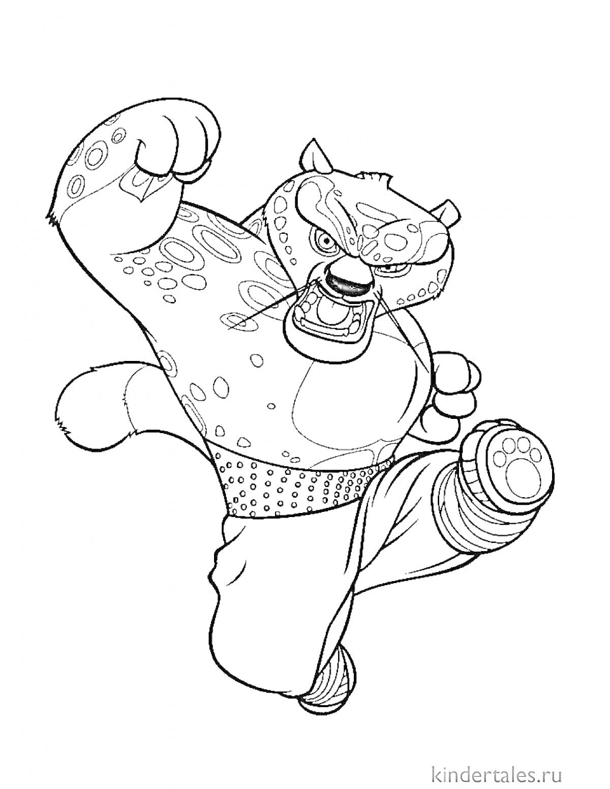 Раскраска Боевой леопард с кулаком и поднятой ногой