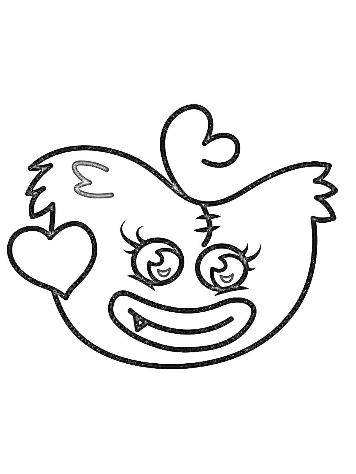 Раскраска Лицо персонажа Киси Миси с сердцем