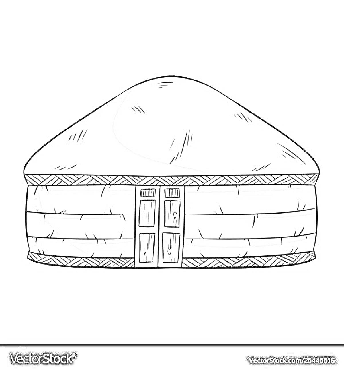 Раскраска Традиционная киіз үй с дверью и деталями крыши
