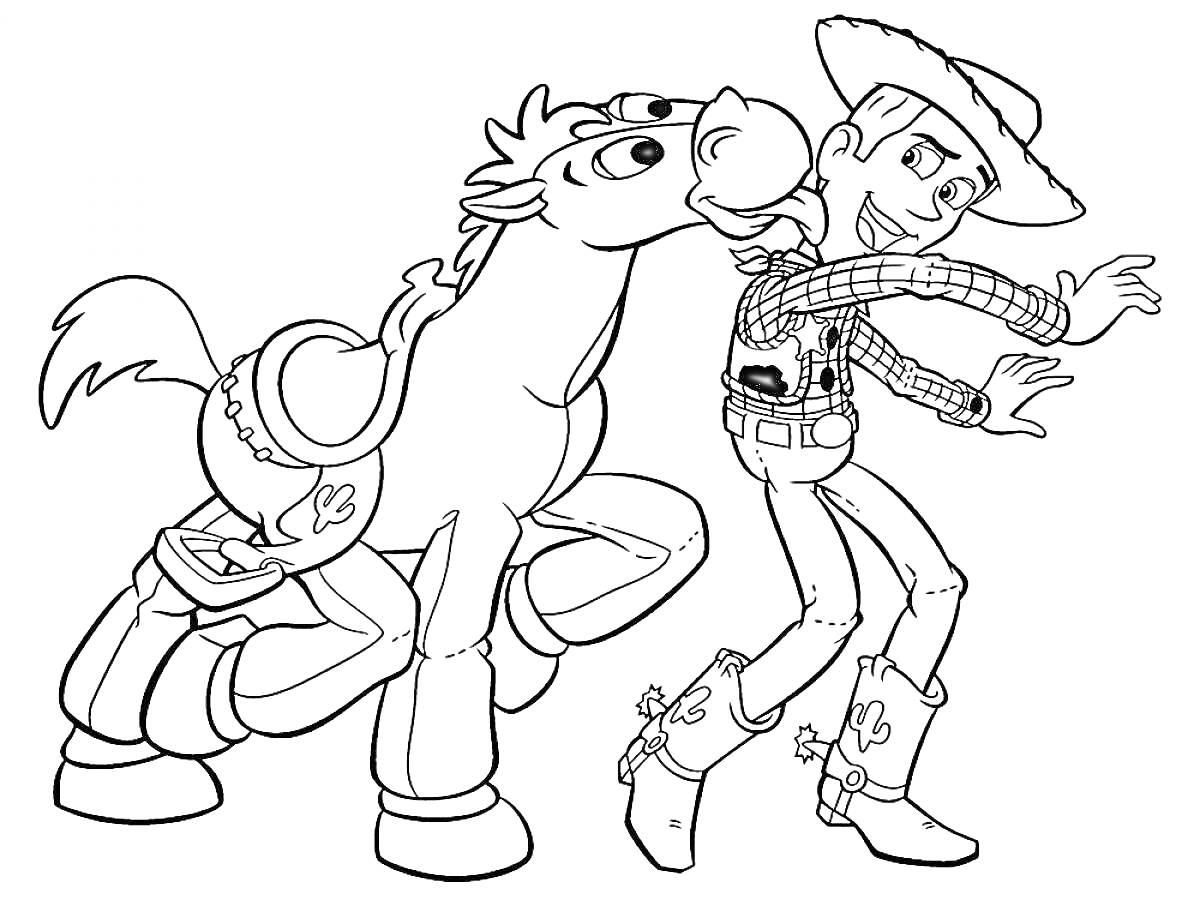 Раскраска Ковбой и лошадь танцуют