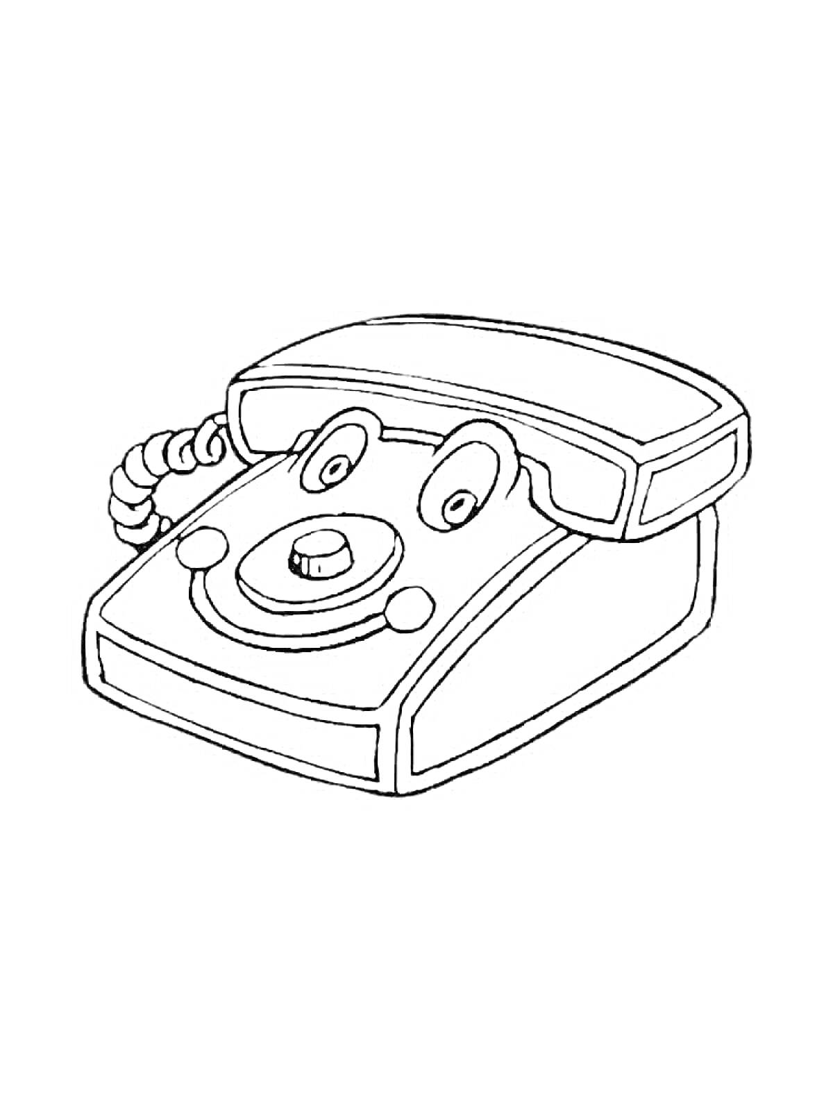 Ретро-телефон с лицом, трубкой и номеронабирателем