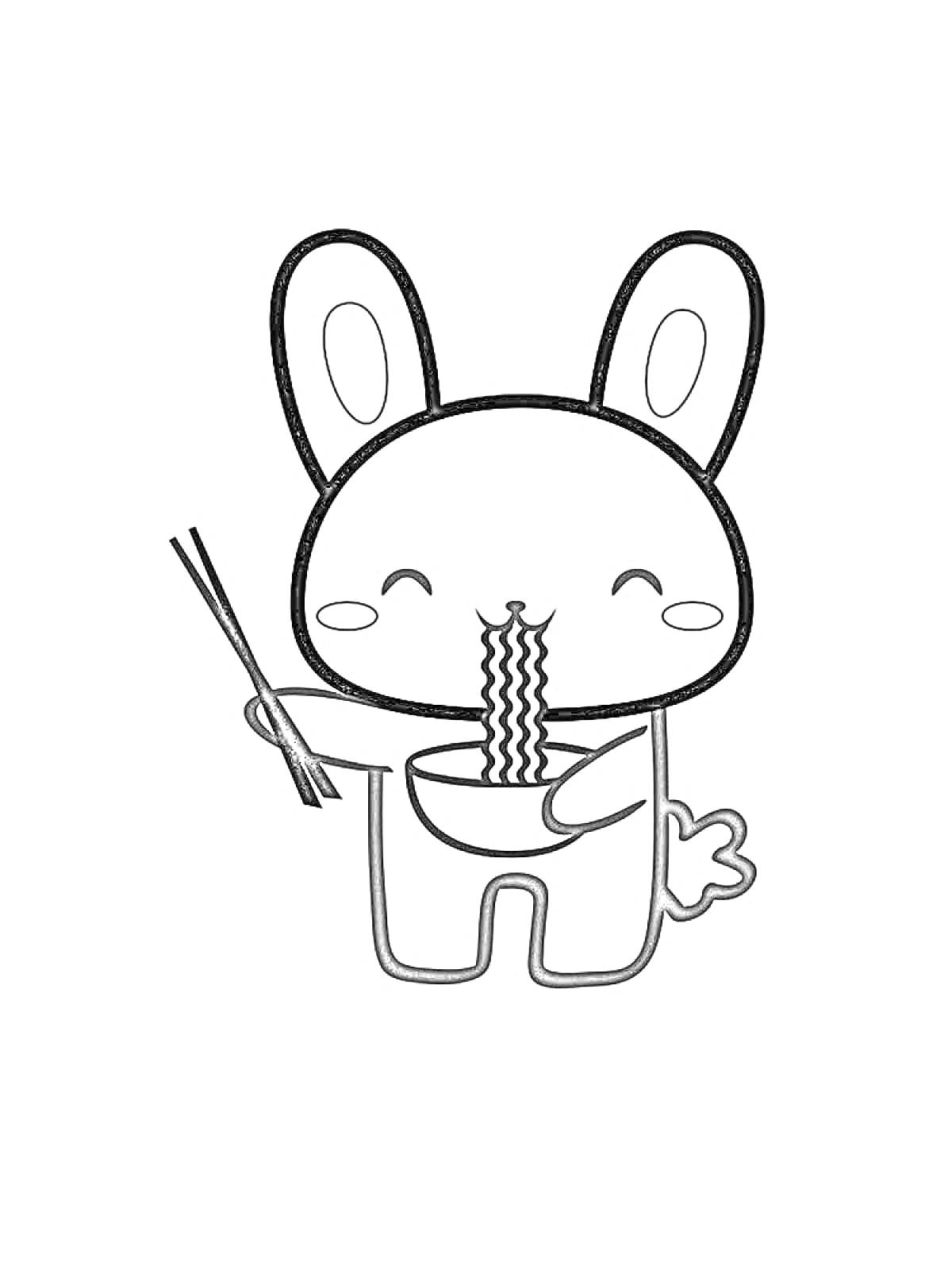 Раскраска Кролик с лапшой и палочками