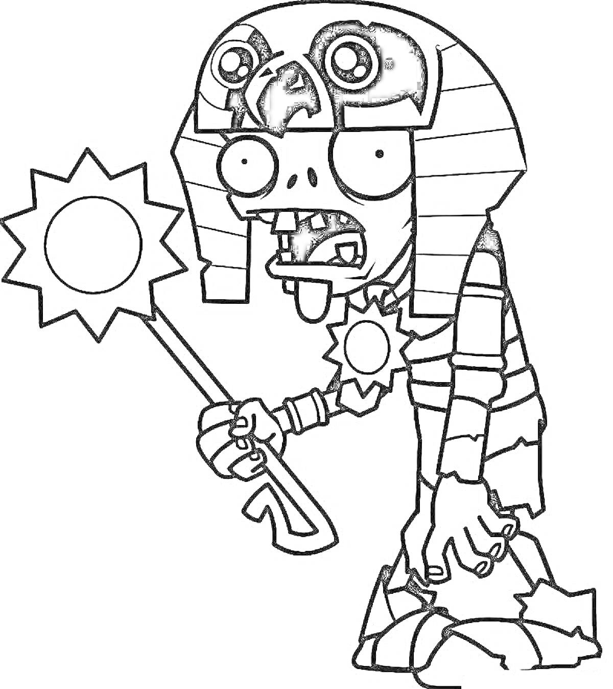 Раскраска Зомби-фараон с жезлом и амулетом