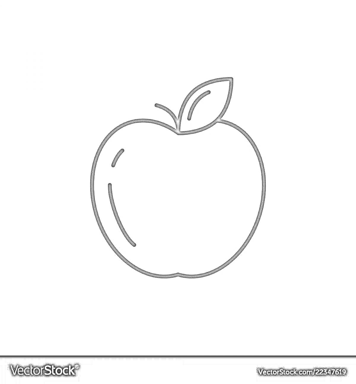 Раскраска Черно-белый контур яблока с листом