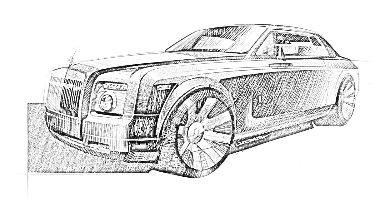 Rolls-Royce Phantom, ракурс сбоку с передним и задним светом, хромированная решетка радиатора, большие колеса