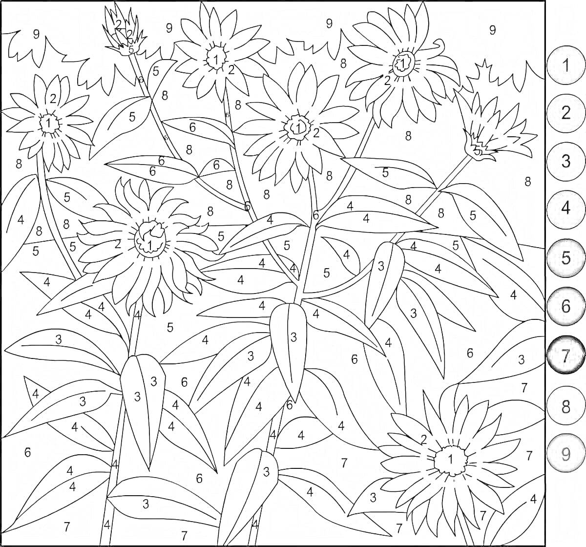 На раскраске изображено: По номерам, Цветы, Листья, Без регистрации, Антистресс