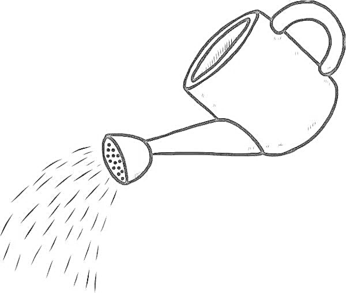Раскраска Лейка с ручкой, изливающая воду