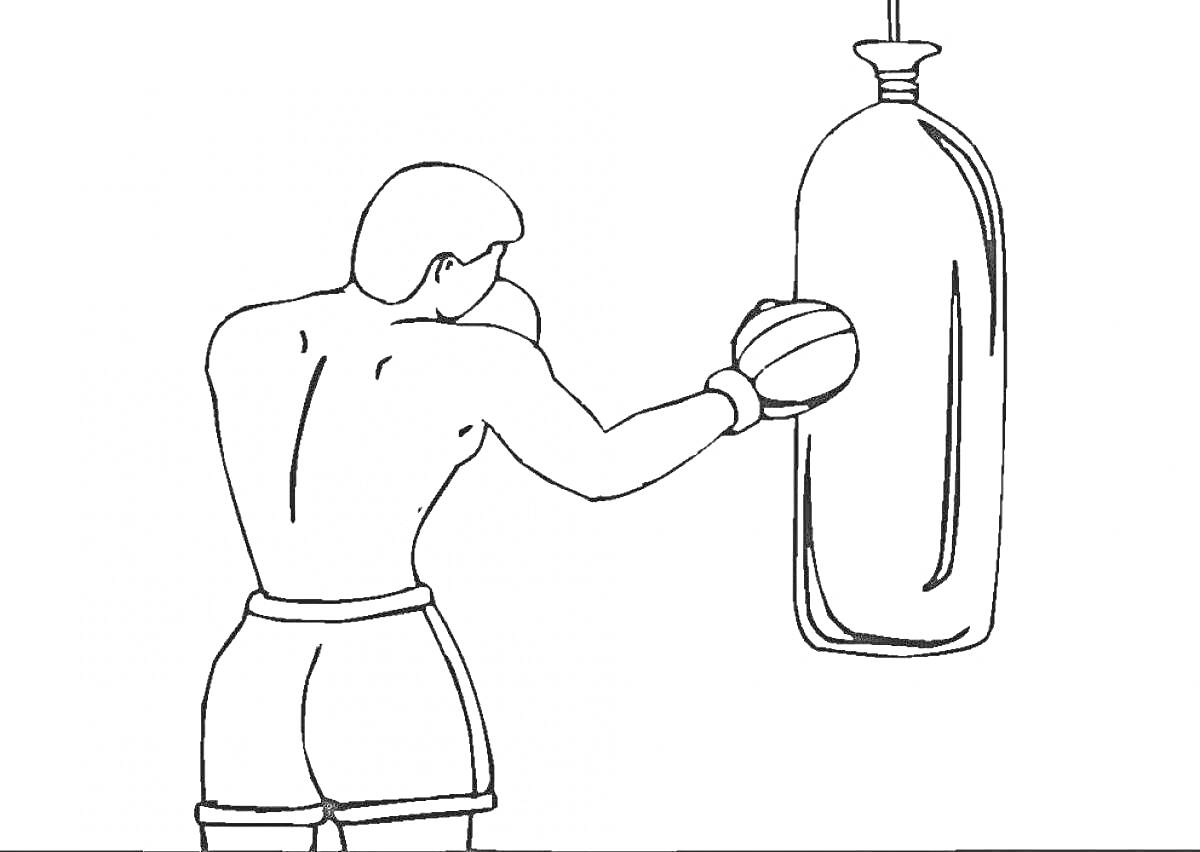 Раскраска Боксер, бьющий боксерскую грушу