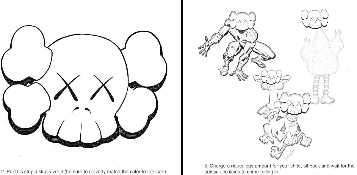 Череп KAWS и несколько фигурок