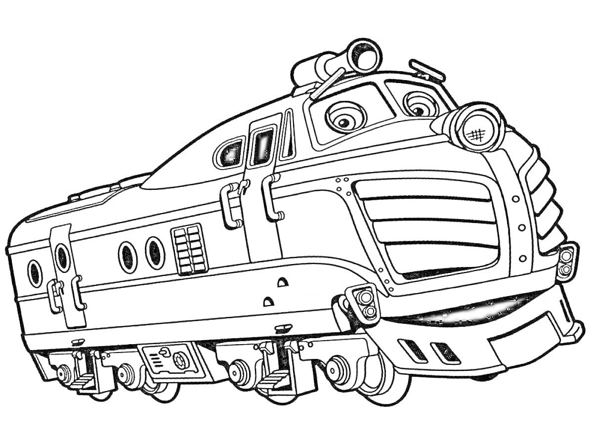 Раскраска Чаггингтон, поезд с большими глазами и улыбкой