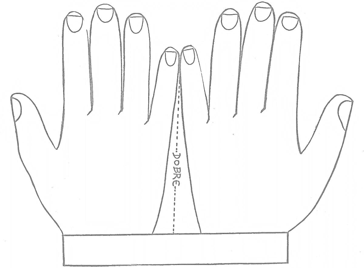Раскраска Две ладони с соединенными средними пальцами и линией сгиба