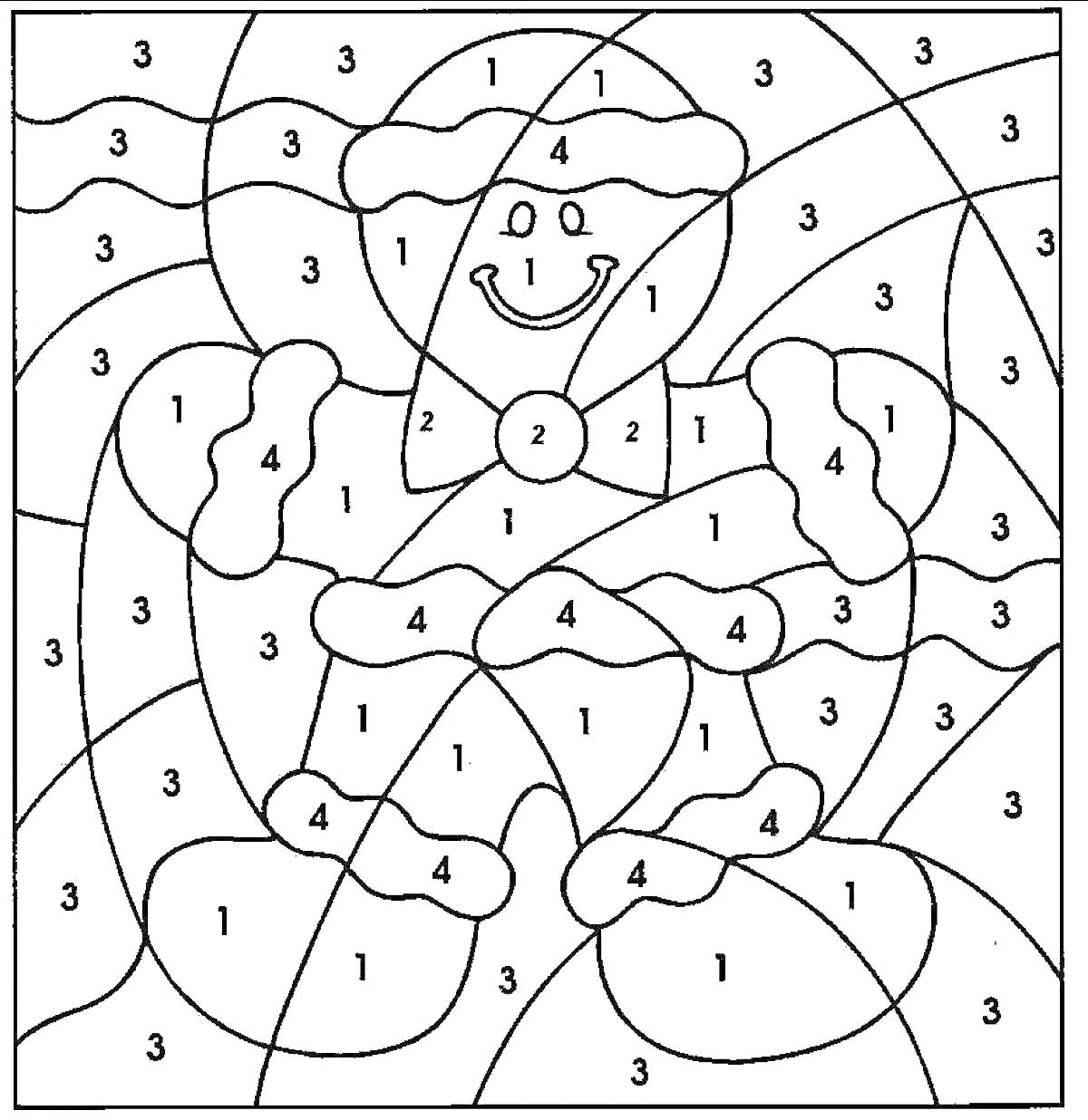 Раскраска Gingerbread Man Coloring by Numbers with Numbers in English