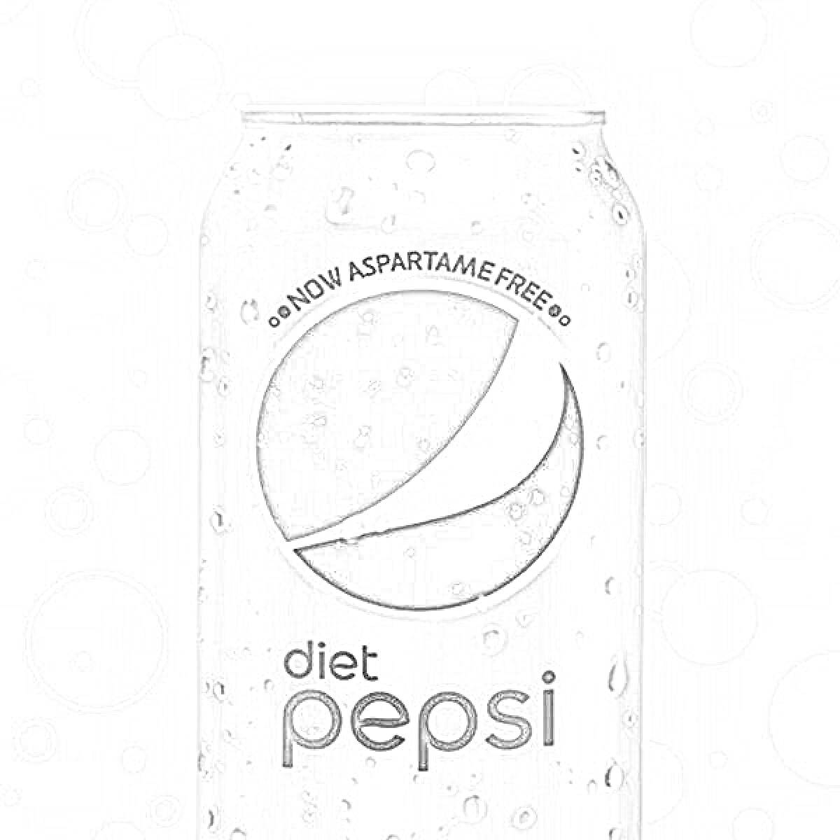 На раскраске изображено: Напиток, Банка, Надпись, Pepsi, Логотипы, Пузыри
