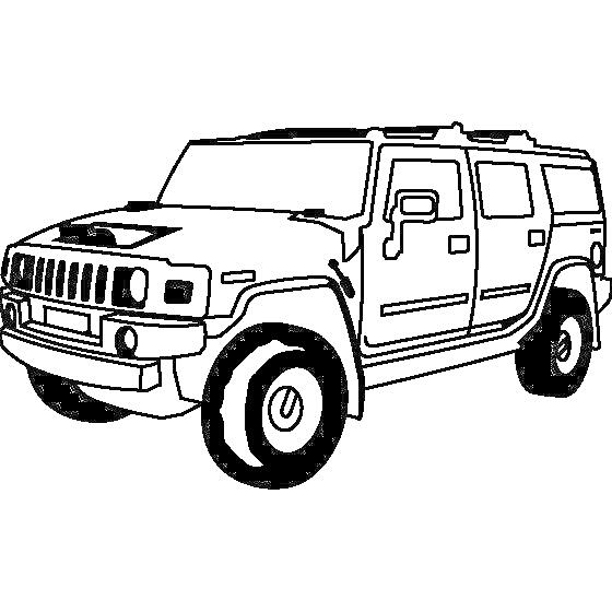 Раскраска Хаммер внедорожник с деталями кузова и колесами