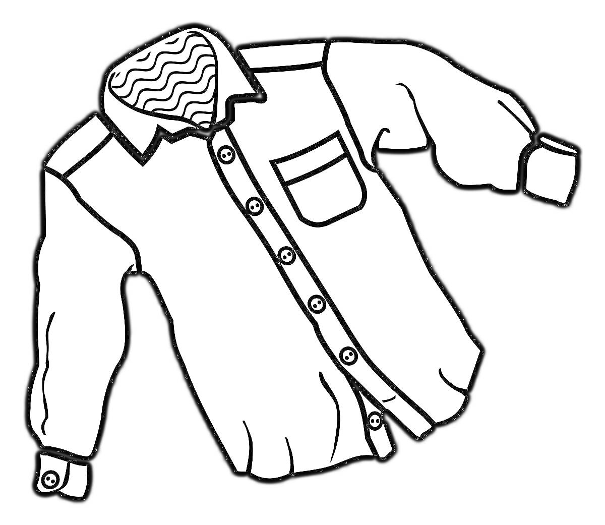 На раскраске изображено: Одежда, Пуговицы, Длинный рукав, Воротник, Карманы, Рубашки