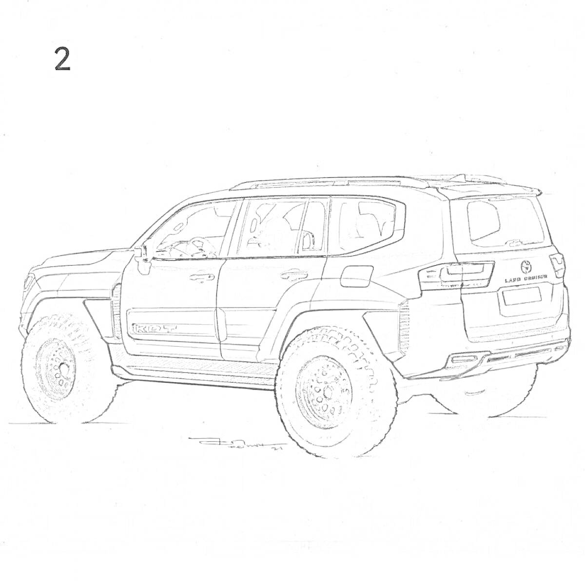 Раскраска Ленд Крузер 300 с массивными колесами и выразительными линиями кузова