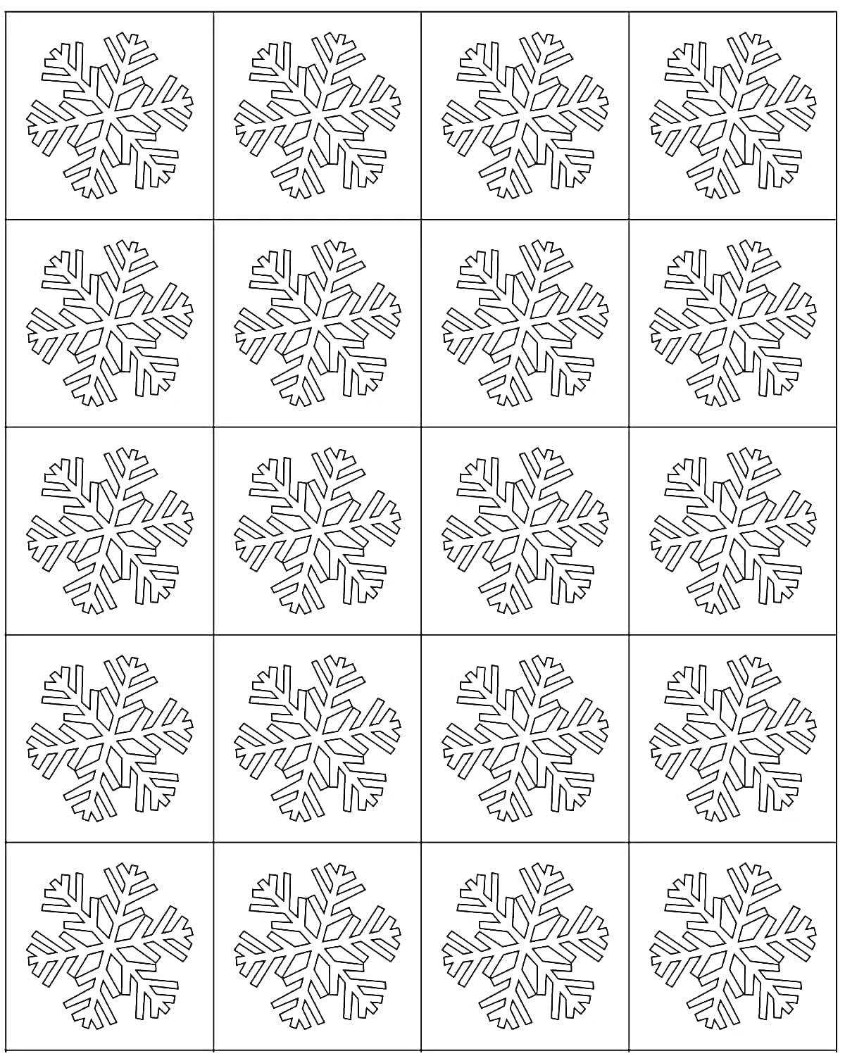 Раскраска Снежинки маленькие, расположенные в таблице, 4х5