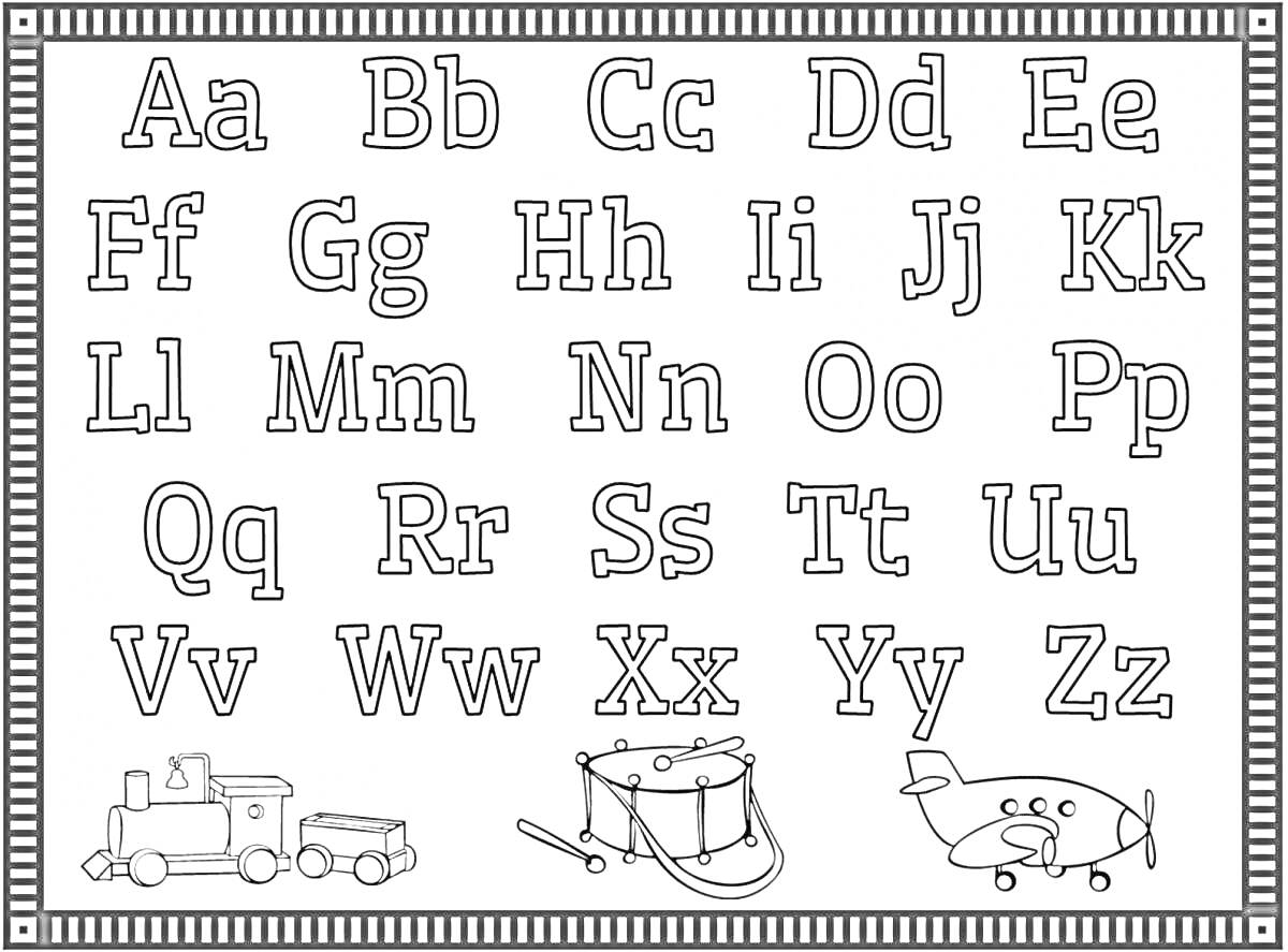 На раскраске изображено: Алфавит, Казахский алфавит, Буквы, Поезд, Вертолет, Обучение, Дошкольное образование