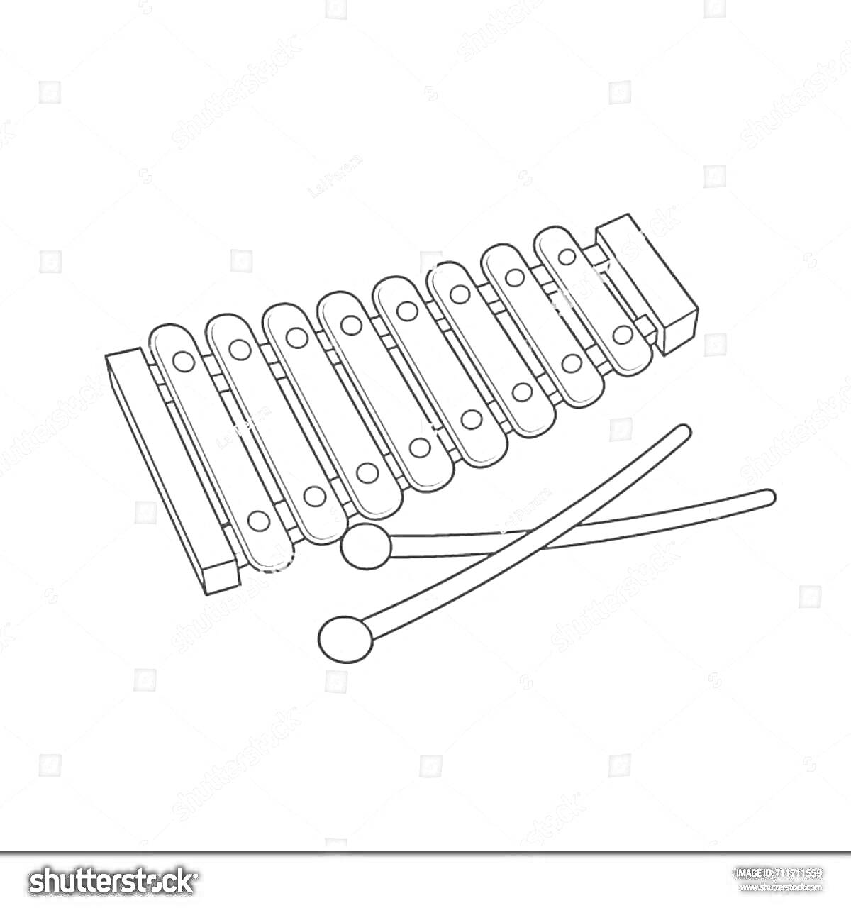 На раскраске изображено: Ксилофон, Музыка, Для детей, Музыкальные инструменты