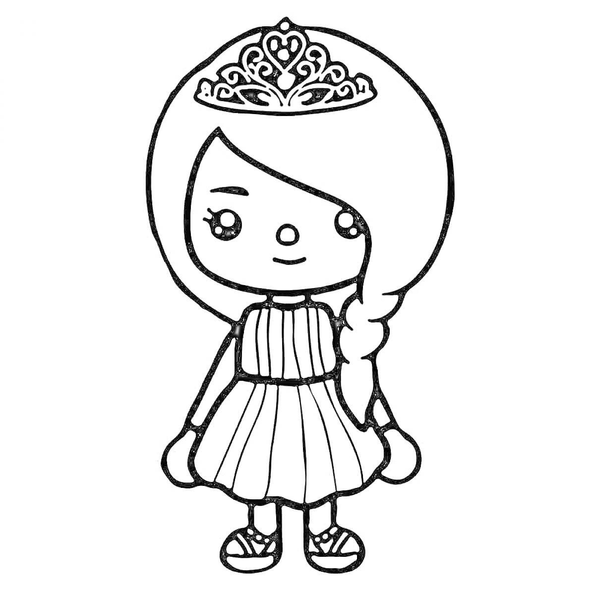 Раскраска Девочка в платье с диадемой на голове