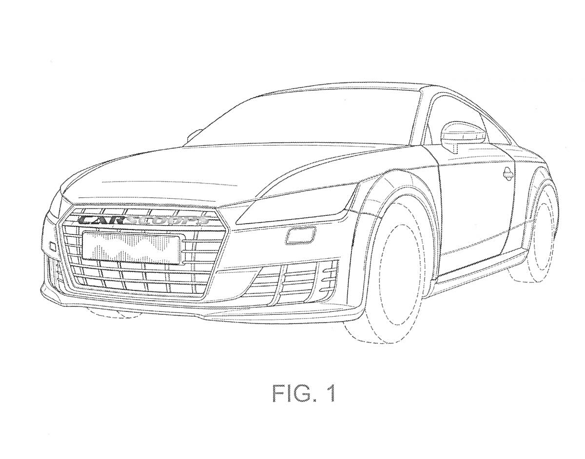 На раскраске изображено: Седан, Фары, Капот, Окна, Колёса