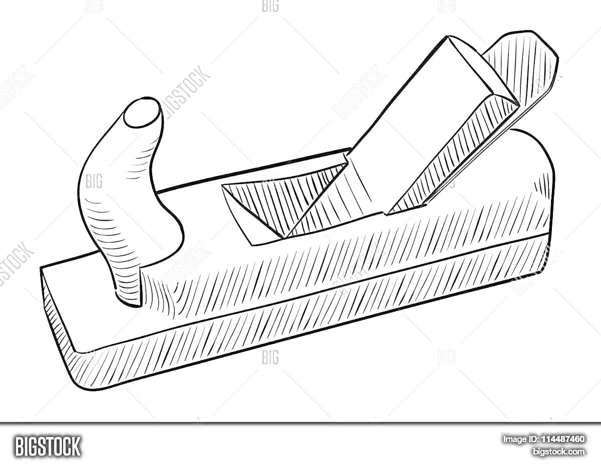 На раскраске изображено: Рубанок, Инструмент, Деревообработка, Для детей, Ручка, Лезвие, Иллюстрация, Контурные рисунки