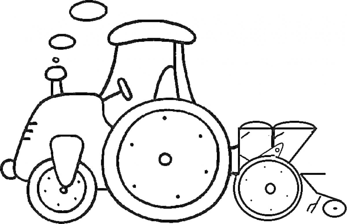 На раскраске изображено: Трактор, Транспорт, Сельское хозяйство, Большие колеса, 4-5 лет, Для детей, Кабина водителя