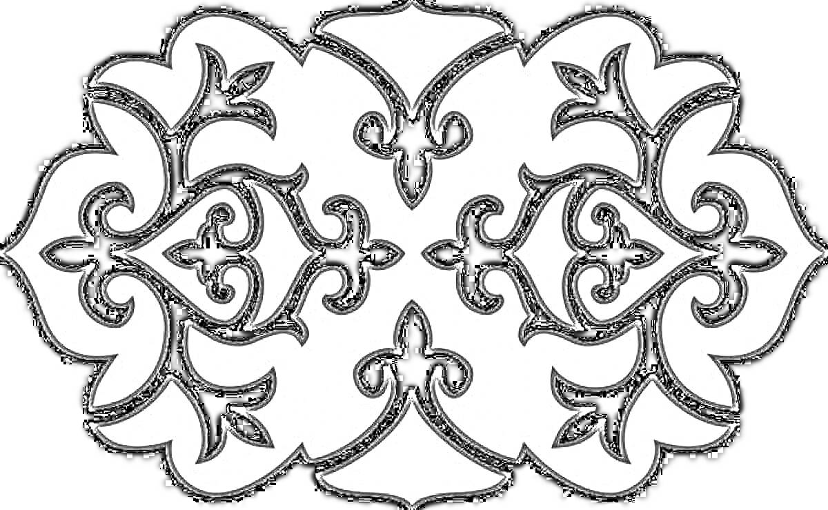 Раскраска Казахский орнамент с симметричным растительным узором