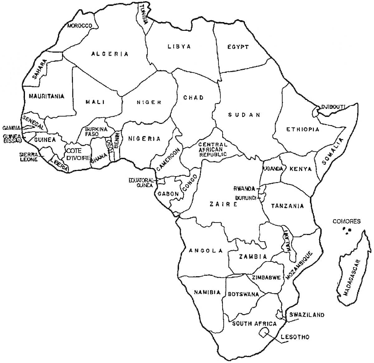 На раскраске изображено: Карта, Африка, География, Границы, Учеба, Образование, Политическая карта