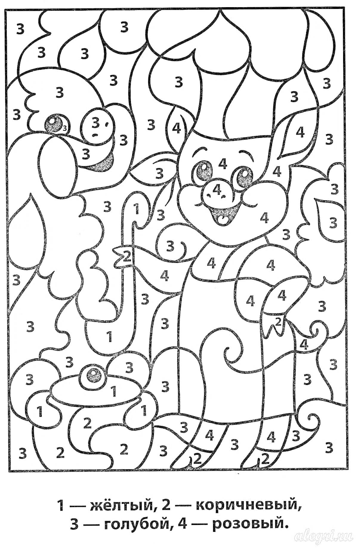 Раскраска Сказочные персонажи: кот с зонтом, медведь облак, улитка