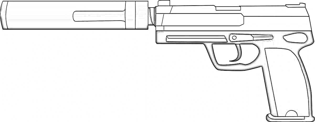 Раскраска Рисунок пистолета USP с глушителем