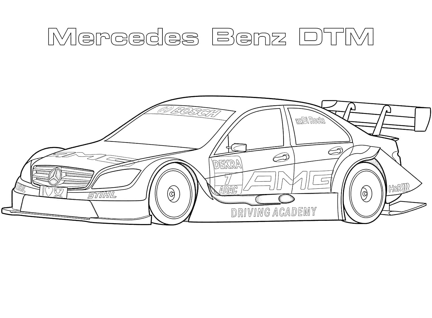 Спортивный Mercedes Benz DTM с антикрылом и надписями AMG и Driving Academy