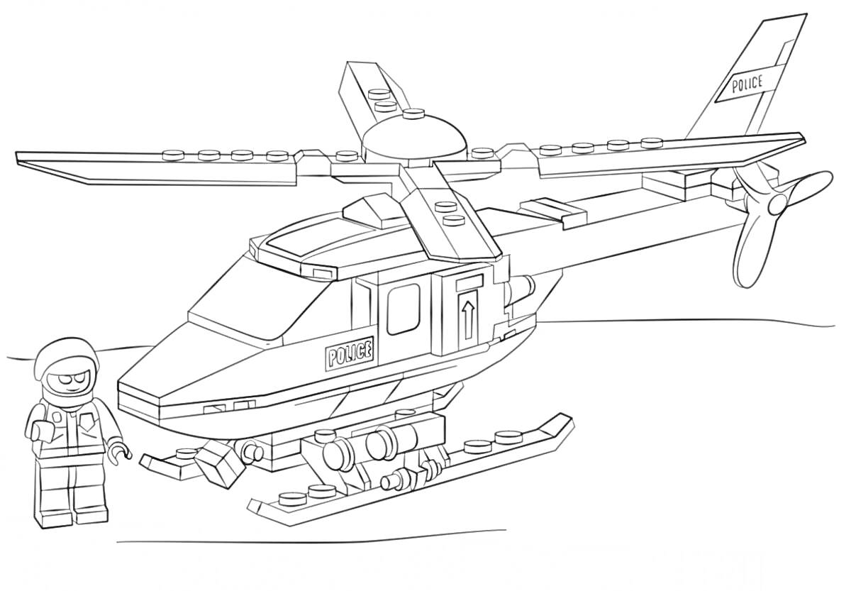 Раскраска Лего полиция - вертолет и полицейский