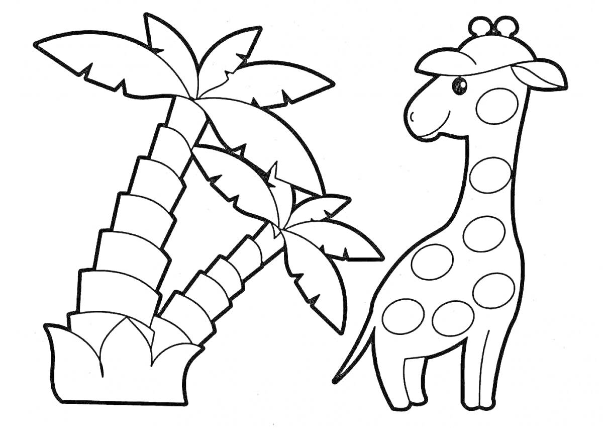 Раскраска Пальмы и жираф