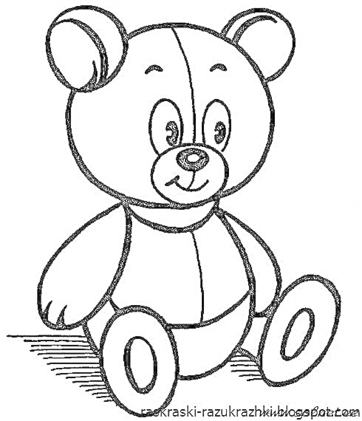На раскраске изображено: Детский сад, Уши, Круглая форма, Игрушки, Медведь