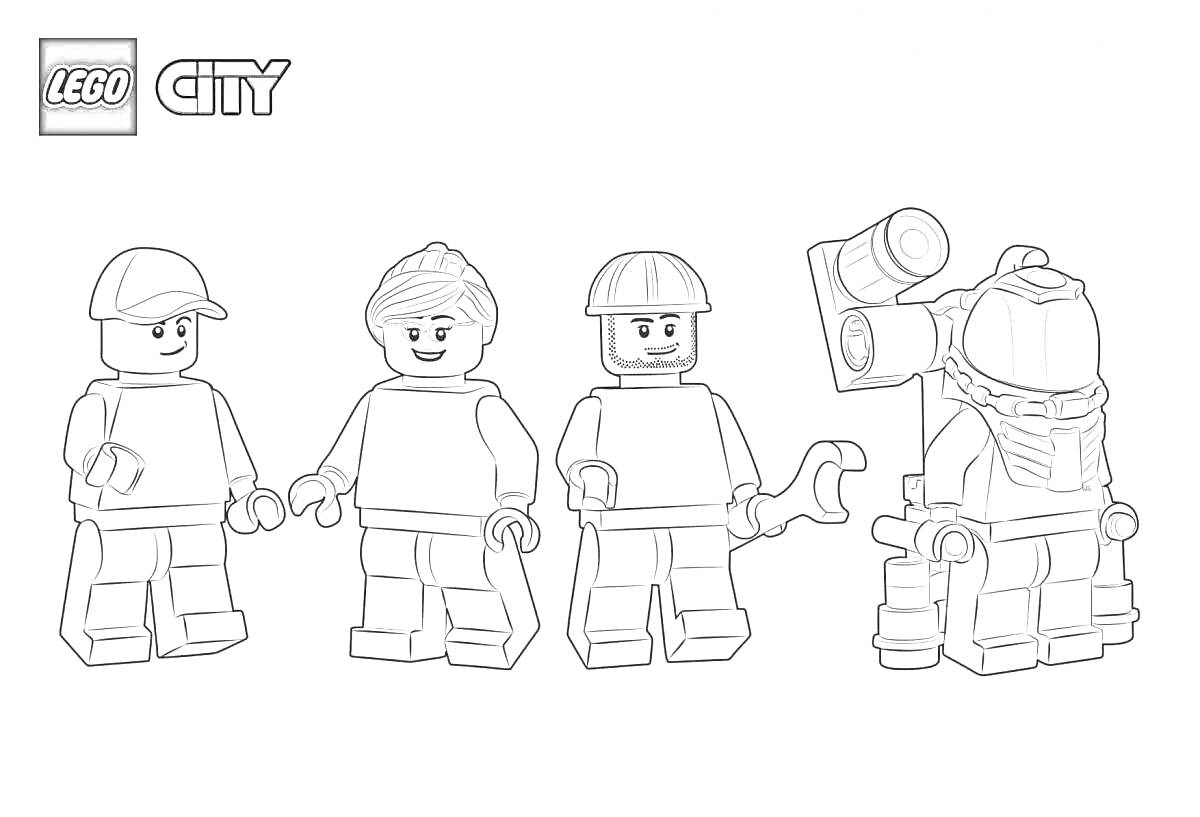 На раскраске изображено: Лего, Солдат, Камера, Строитель, Каска, Шапка, Игрушки