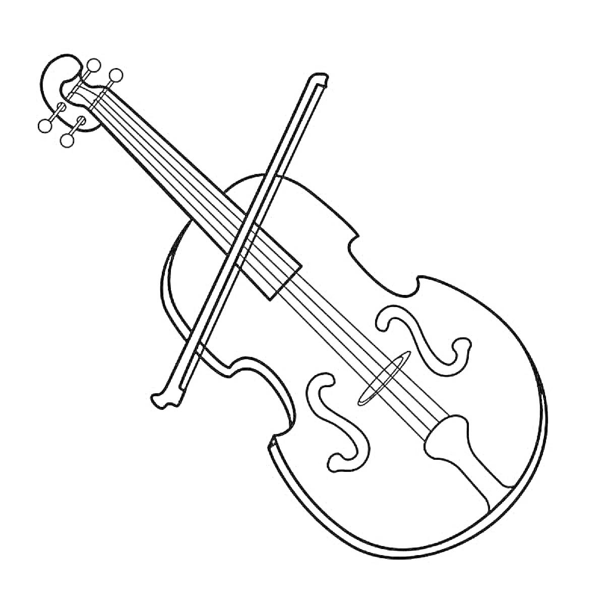 На раскраске изображено: Скрипка, Смычок, Музыкальный инструмент, Струнный инструмент, Музыка, Классическая музыка