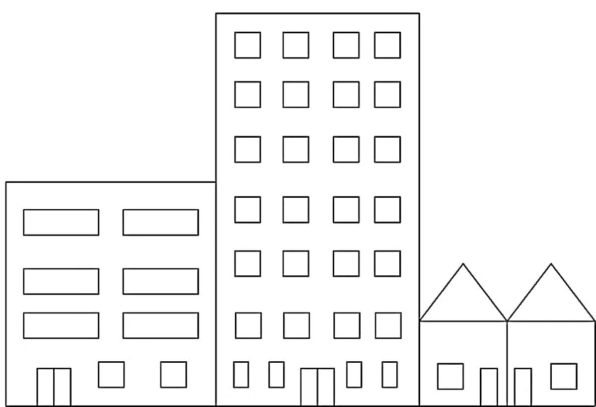 На раскраске изображено: Многоэтажный дом, Здание, Окна, Архитектура