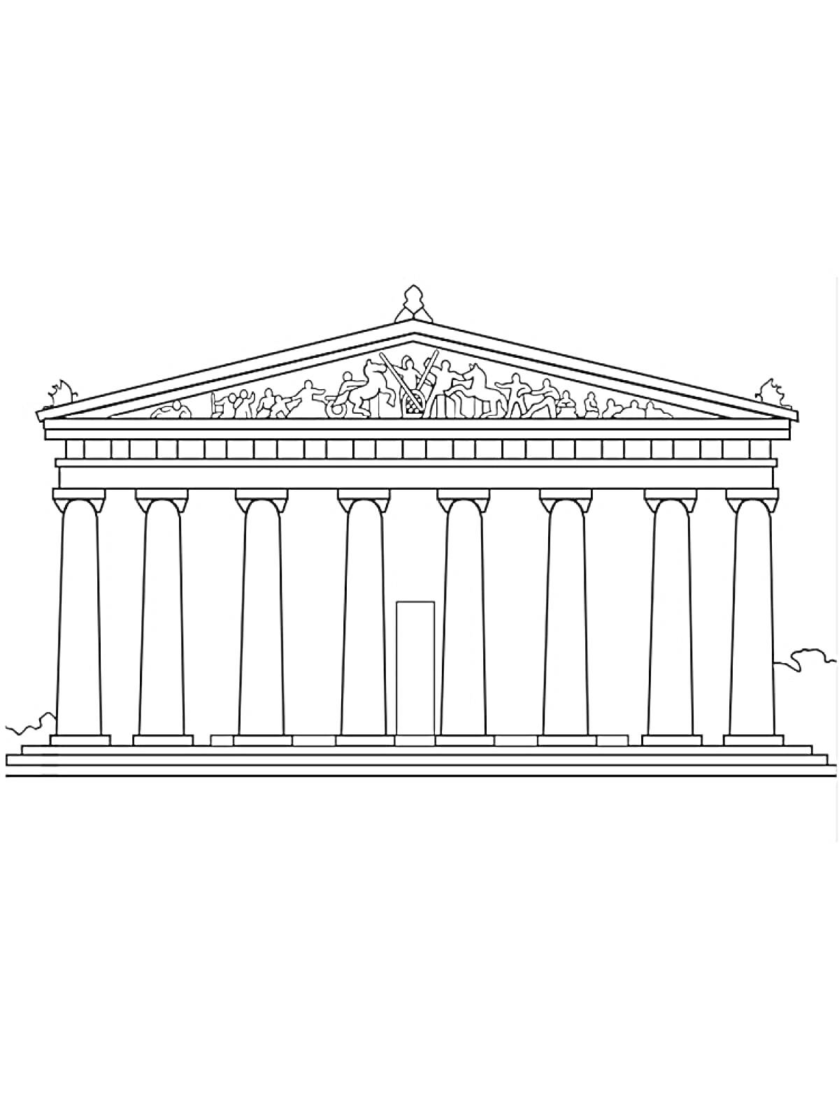 Раскраска Древнегреческий храм с колоннадой и фронтоном