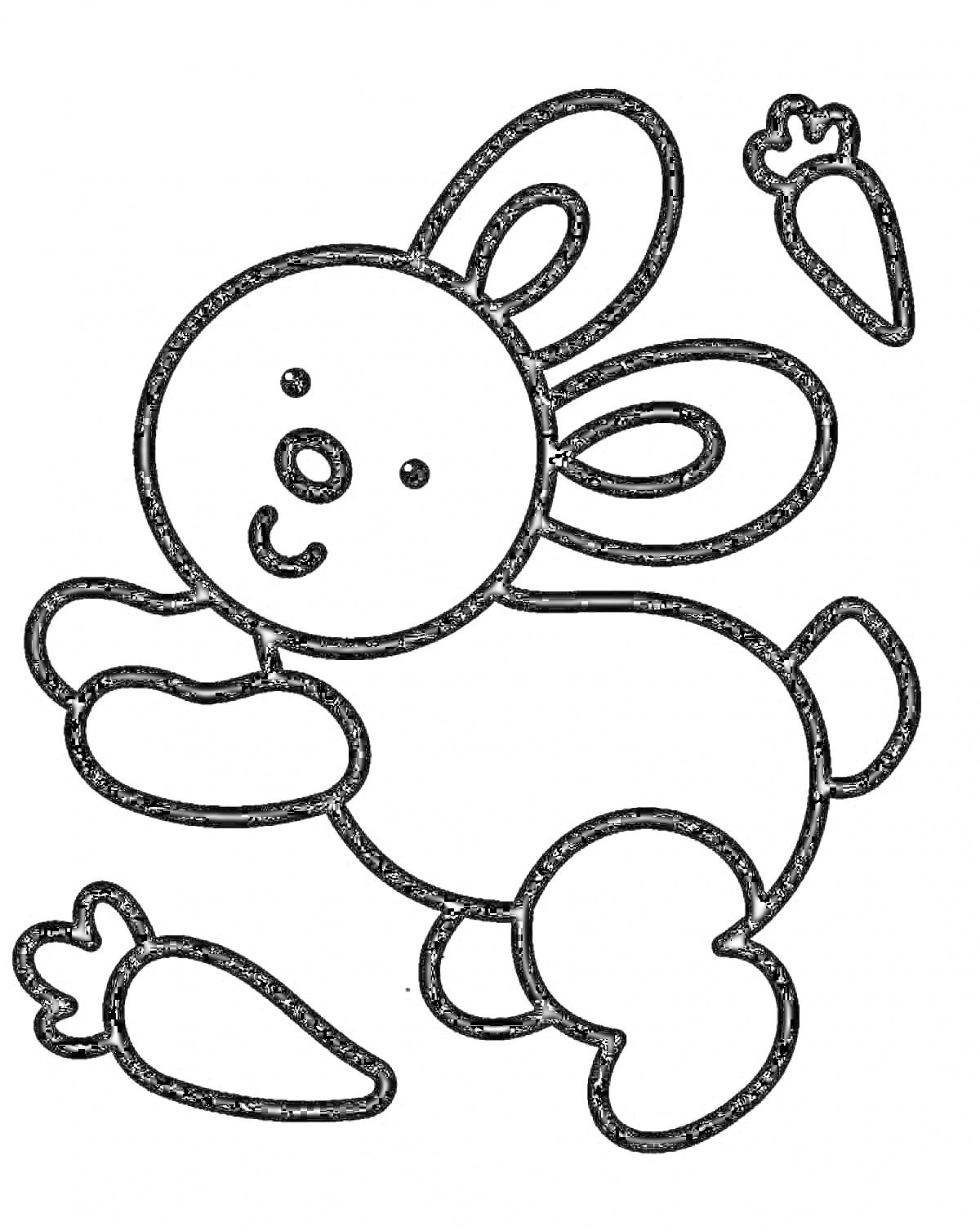 На раскраске изображено: Кролик, Для малышей, 2-3 года, Животные, Морковь