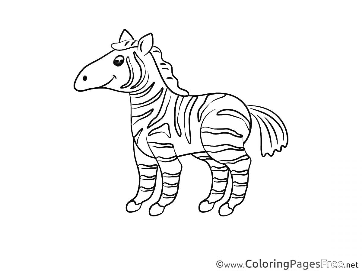 Раскраска Раскраска с изображением стоящей зебры