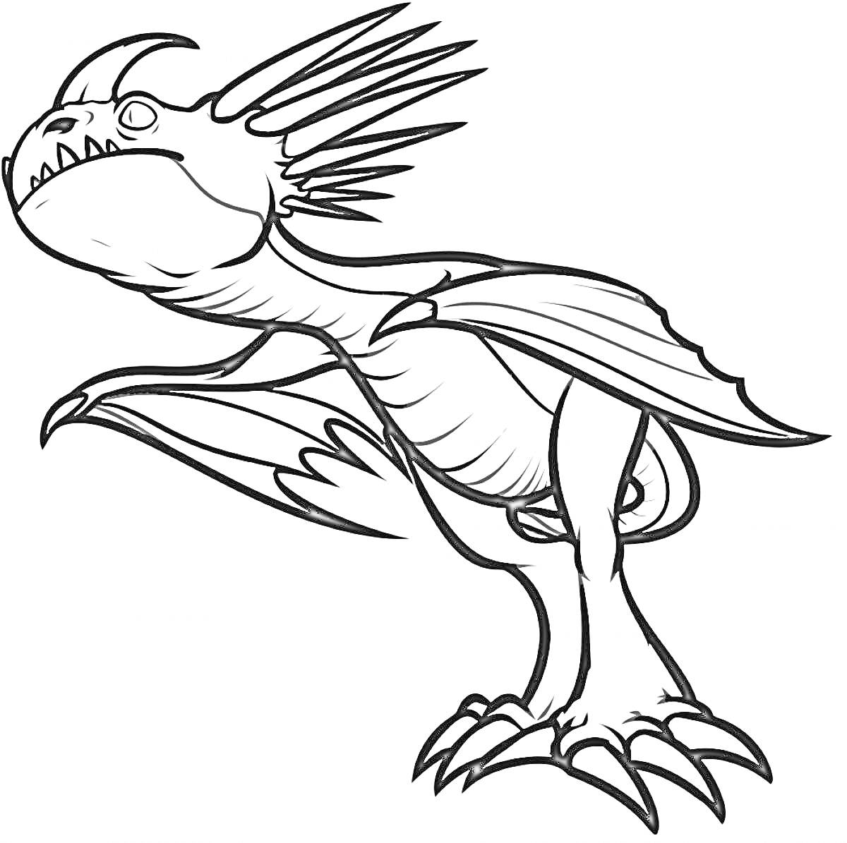 Раскраска Дракон Громгильда с крыльями, когтями и шипами