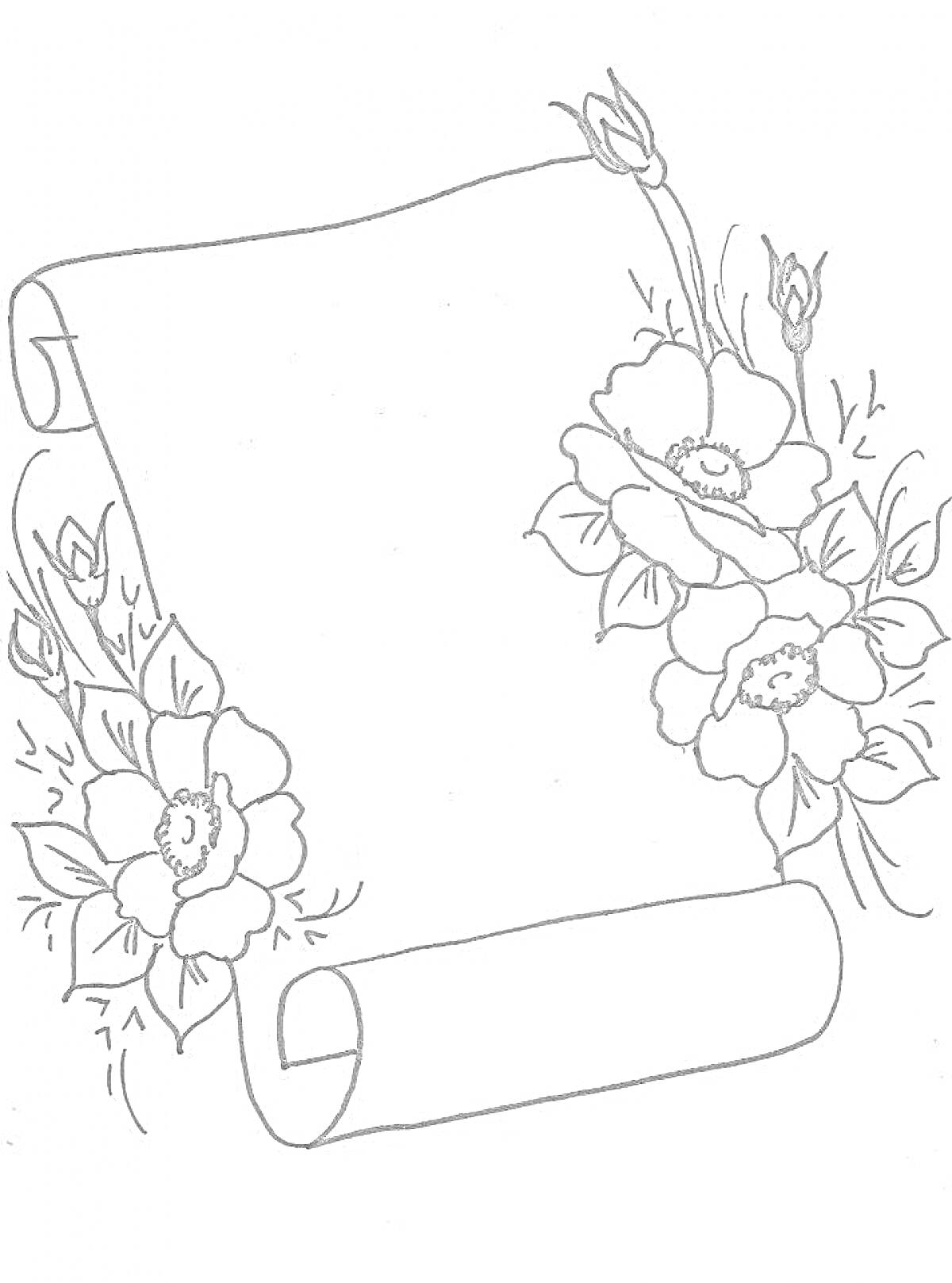 На раскраске изображено: Свиток, Цветы