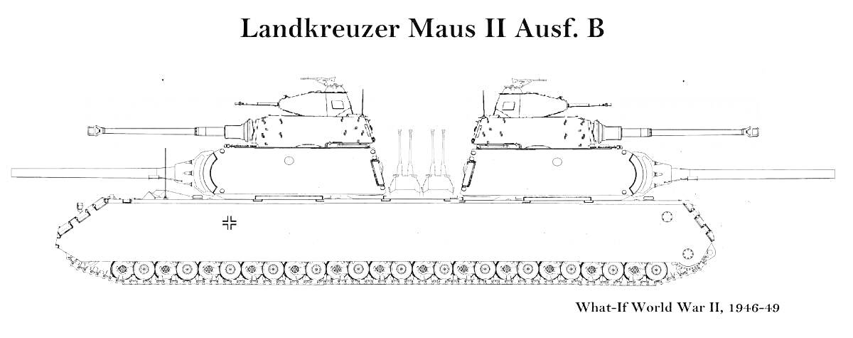 Раскраска Два танка Landkreuzer Maus II Ausf. B с обозначением элементов контуром