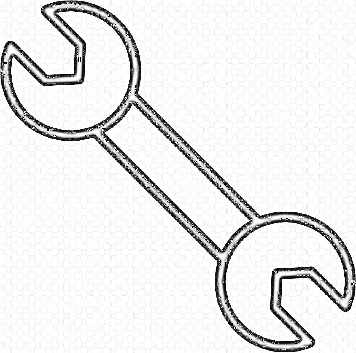 На раскраске изображено: Гаечный ключ, Инструмент, Ремонт, Строительные инструменты